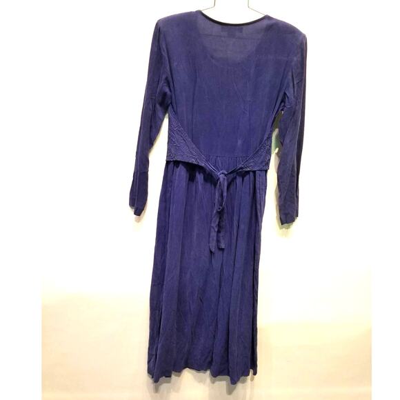 Vintage 90s Blue Tie Back Dress Country Western Rodeo Silk Tencel Womens Size 10 - Picture 6 of 6